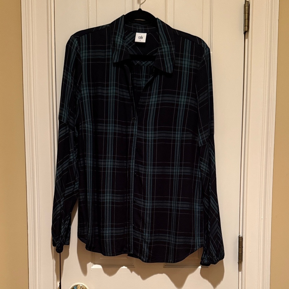 CAbi Black and Green Plaid Casual Shirt